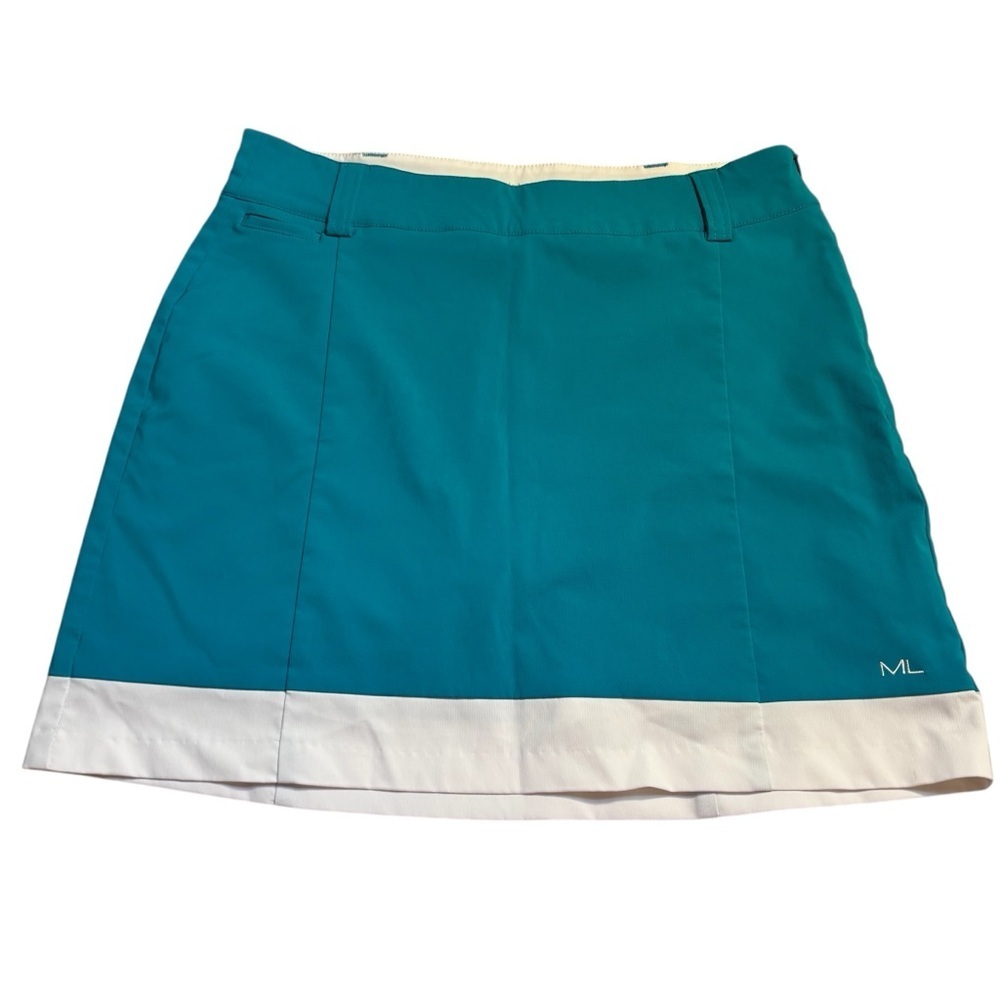 NWT Mini Skirt Maggie Lane Size 6 Turquoise White Trim Mesh Shorts under Stretch